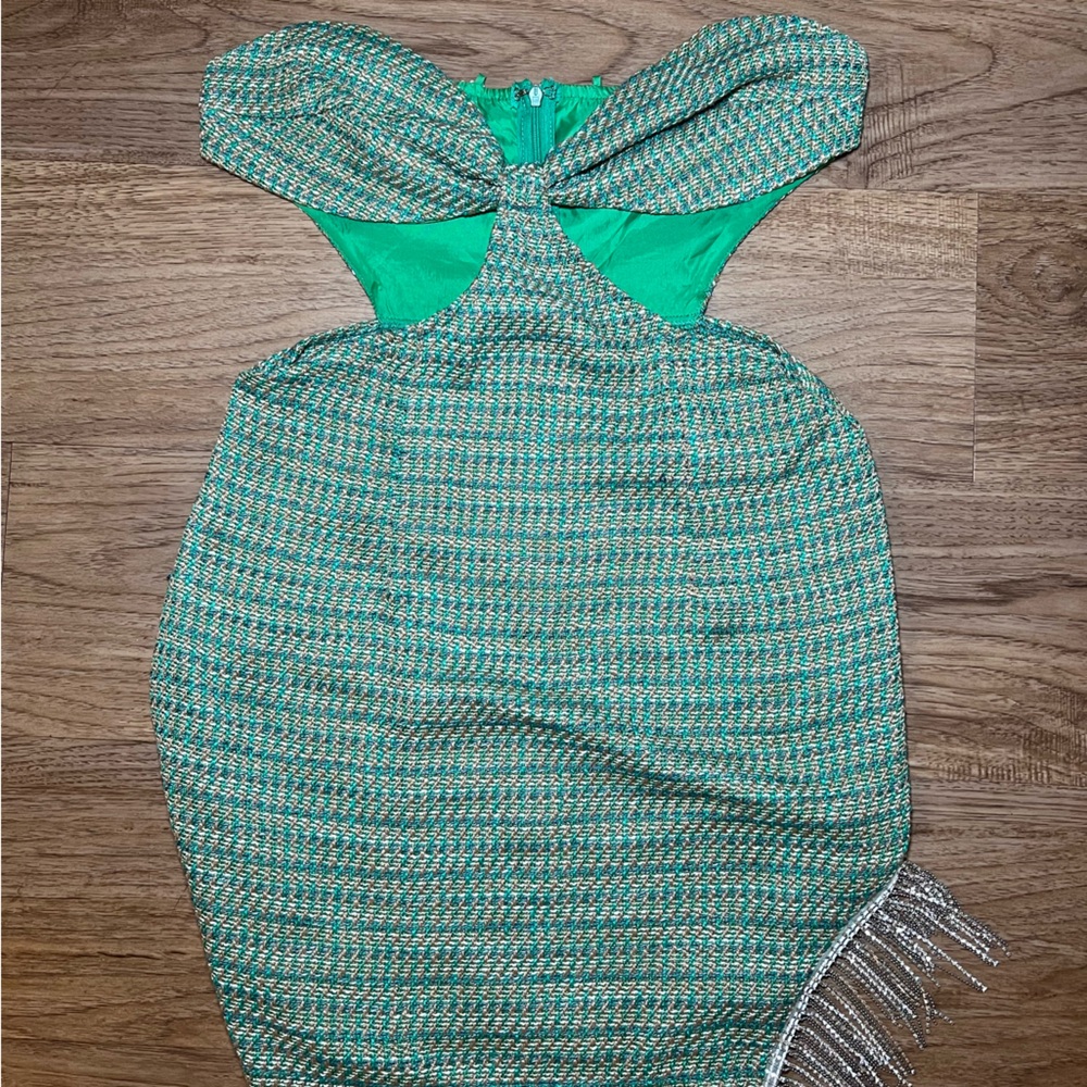 Strapless Green Crystal Fringe Dress